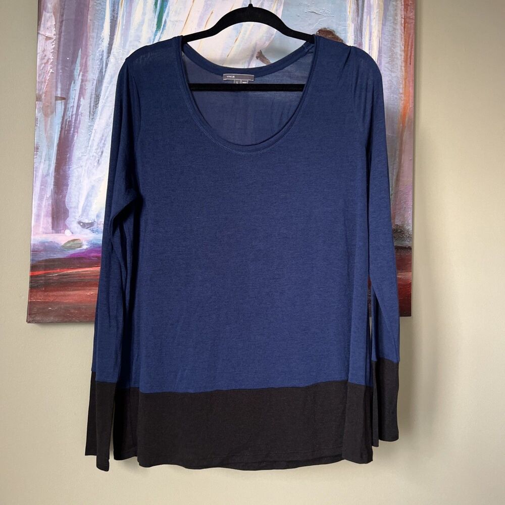 Vince Size L Long Sleeve Blue Top Blouse Navy Black EXCELLENT